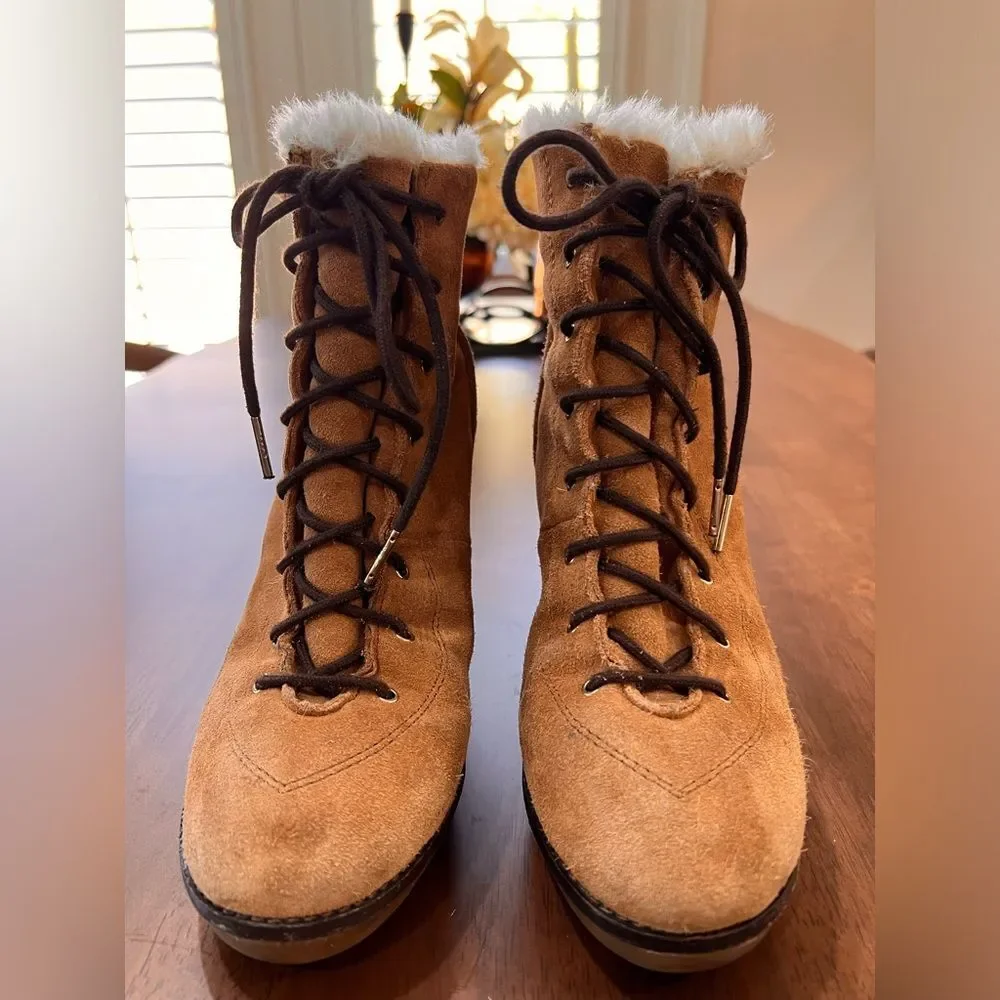 Michael Kors Lace Up Suede Sherpa Ankle Boots 4